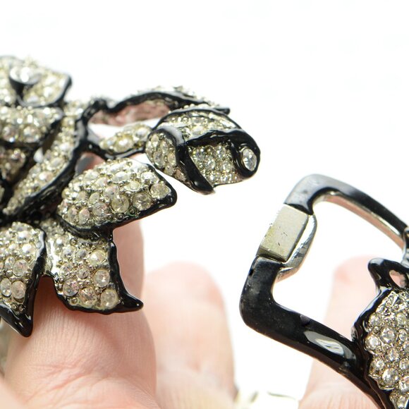 Kenneth Jay Lane KJL Black Enamel Pavé Rose Bracelet - Picture 4 of 8